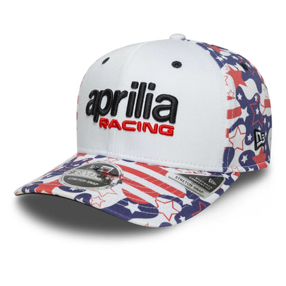 This is a Aprilia Austin Race Special White 9SEVENTY Stretch Snap Adjustable Cap 1