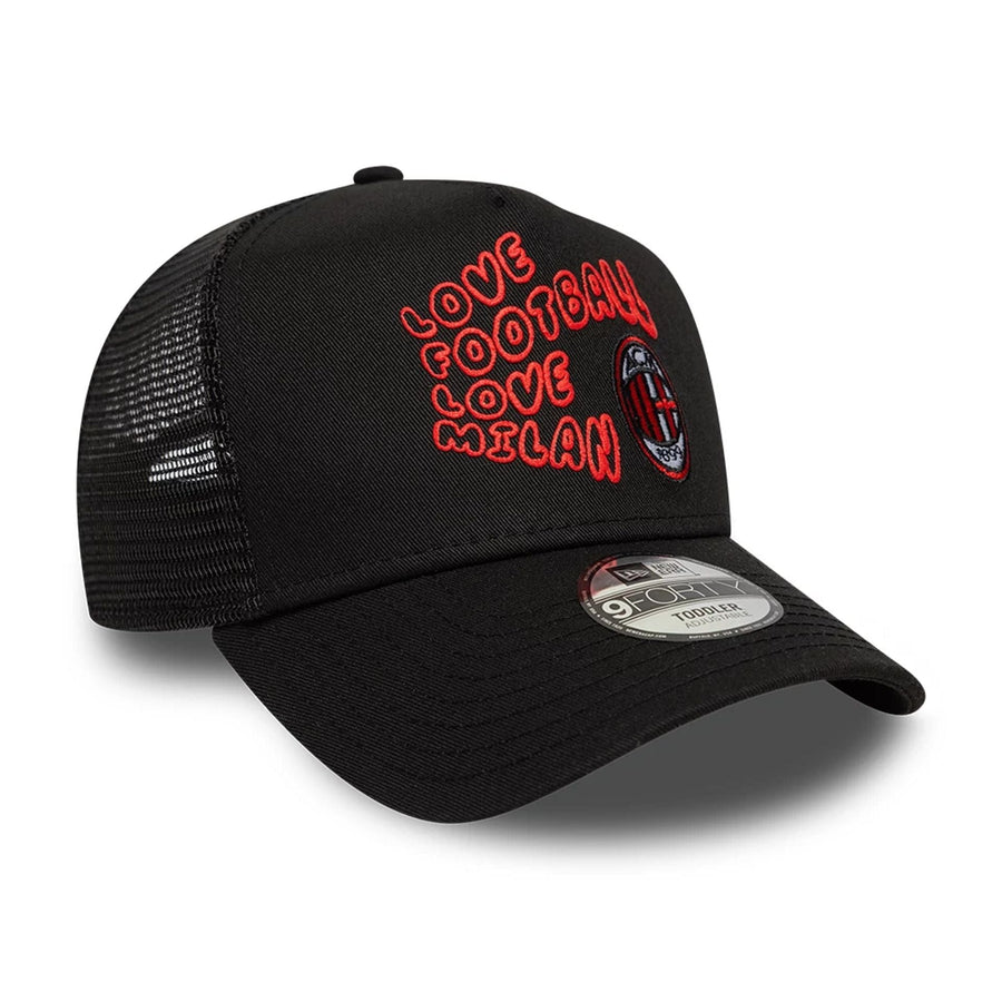 This is a AC Milan Youth Puff Print Black 9FORTY A-Frame Trucker Adjustable Cap 3