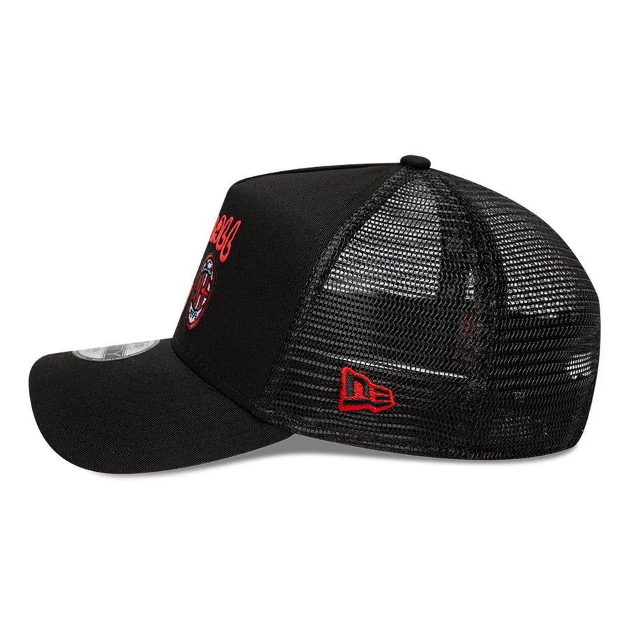 This is a AC Milan Youth Puff Print Black 9FORTY A-Frame Trucker Adjustable Cap 4
