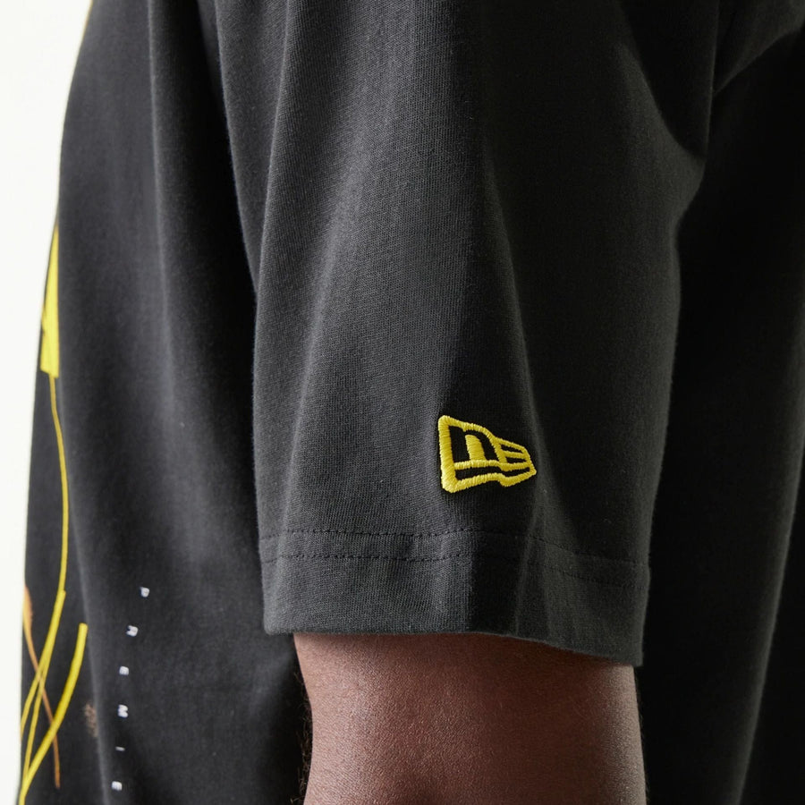 The Male model is wearing Batman Batmobile Black T-Shirt 5