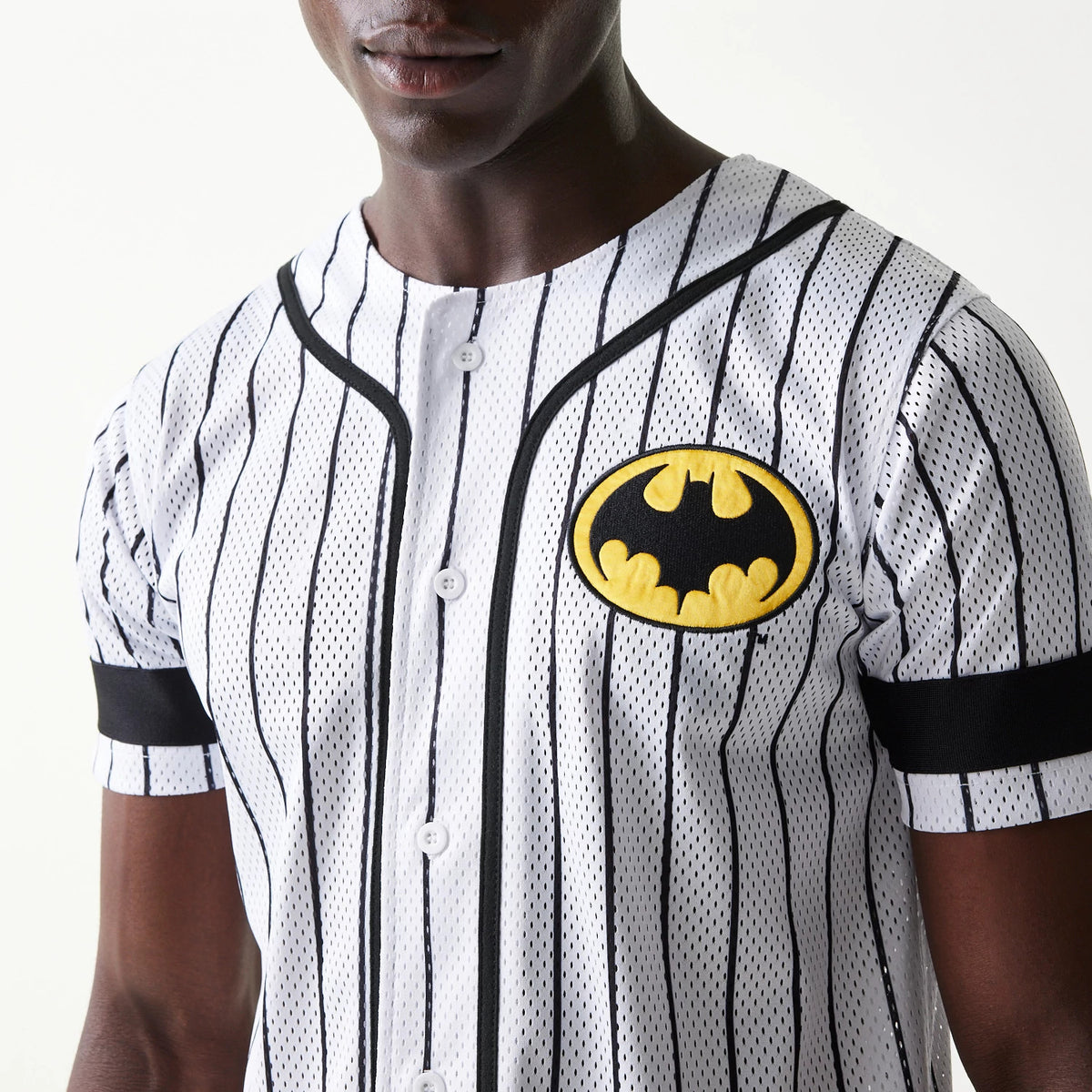 The Male model is wearing Batman Pinstripe White Jersey 3