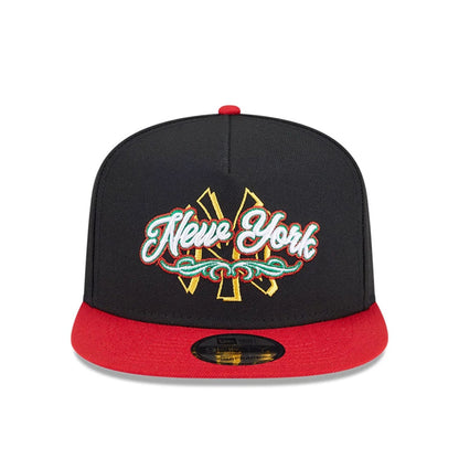 This is a New York Yankees City Script Black 9FIFTY A-Frame Snapback Adjustable Cap 3