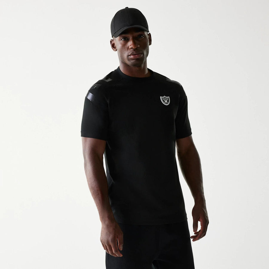 The Male model is wearing Las Vegas Raiders NFL 3RD Down Black T-Shirt 1