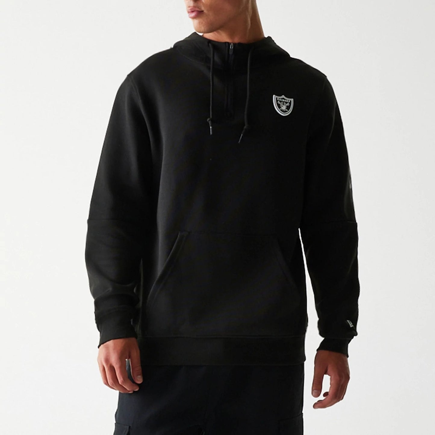 The Male model is wearing Las Vegas Raiders NFL 3RD Down Black Pullover Hoodie 7