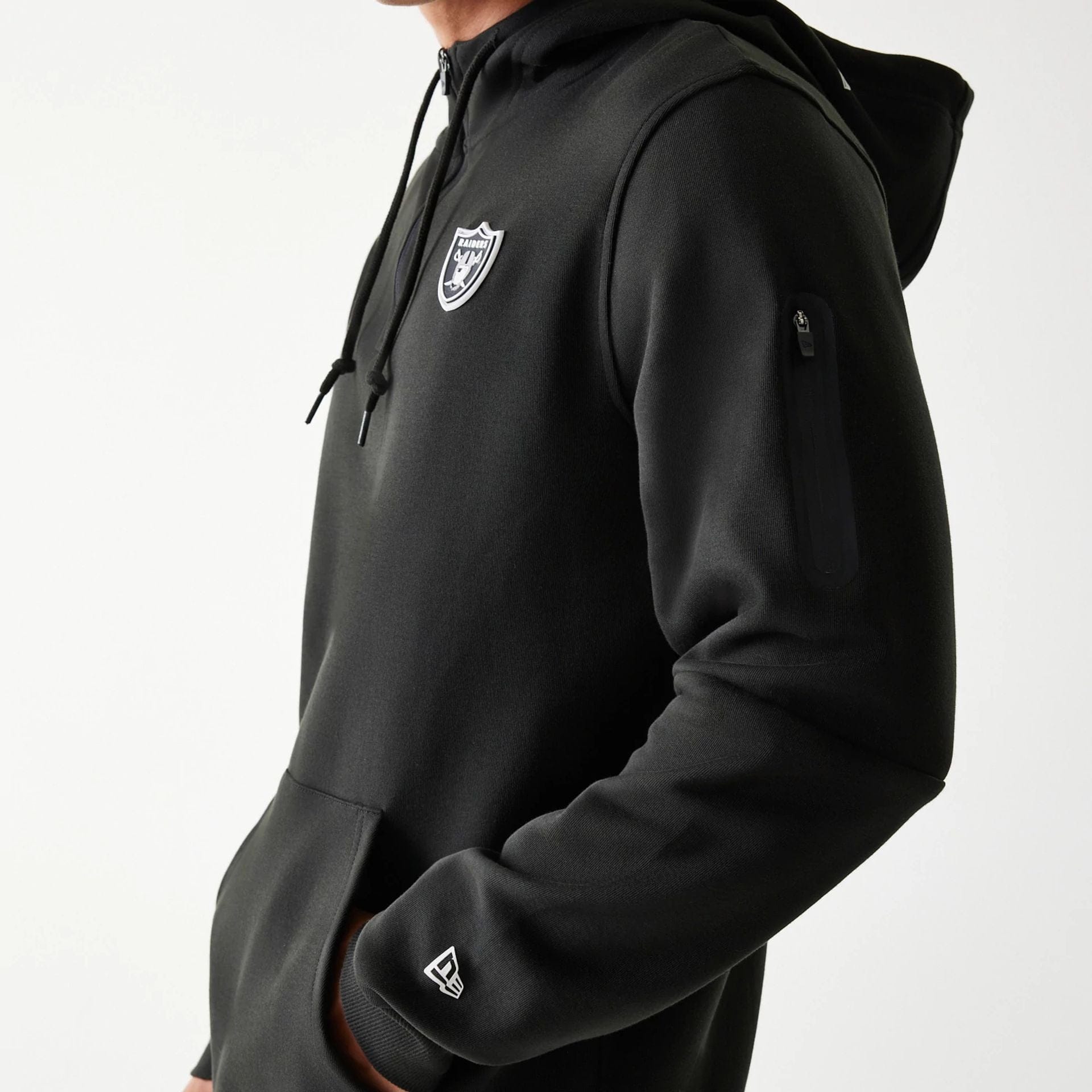 The Male model is wearing Las Vegas Raiders NFL 3RD Down Black Pullover Hoodie 5