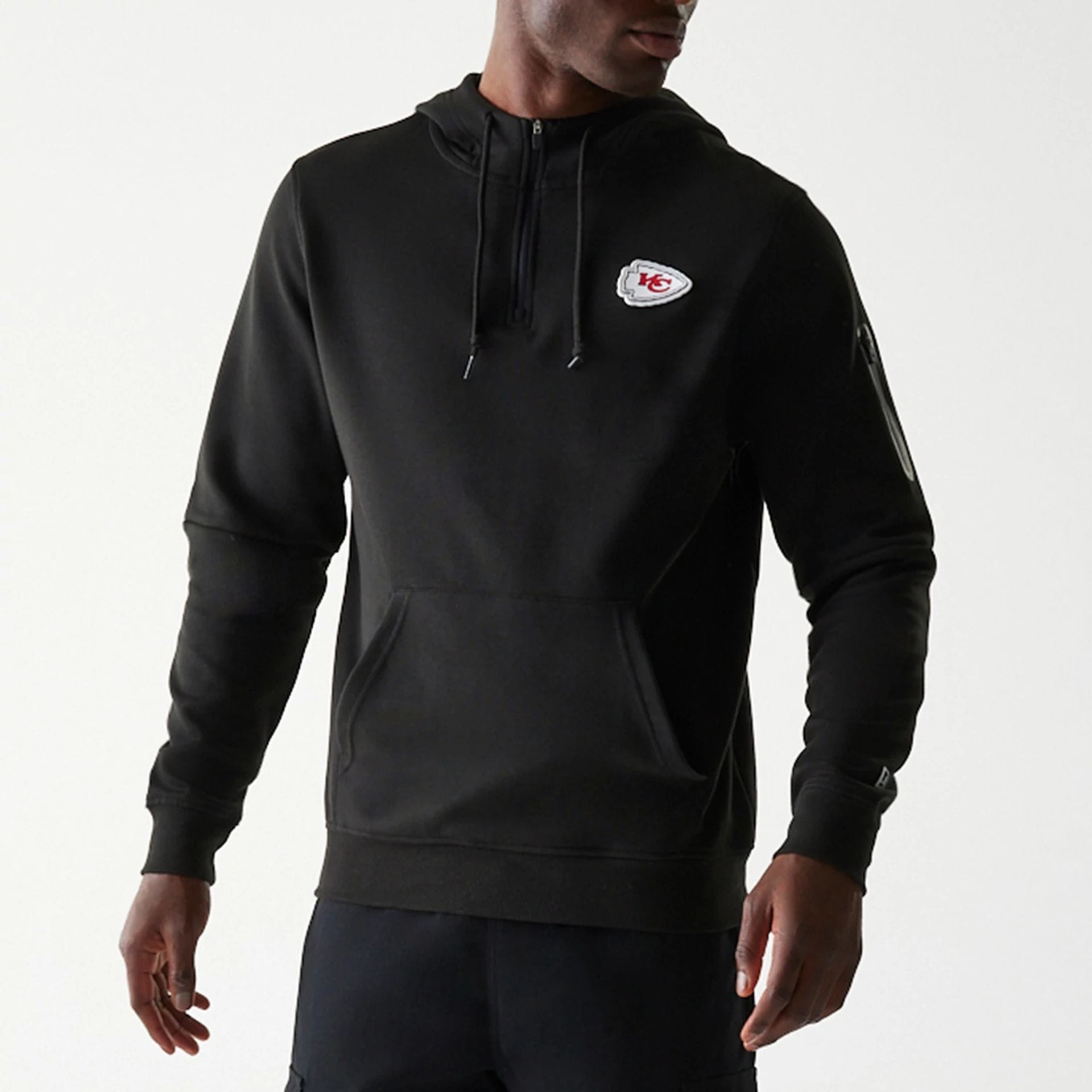 The Male model is wearing Kansas City Chiefs NFL 3RD Down Black Pullover Hoodie 6