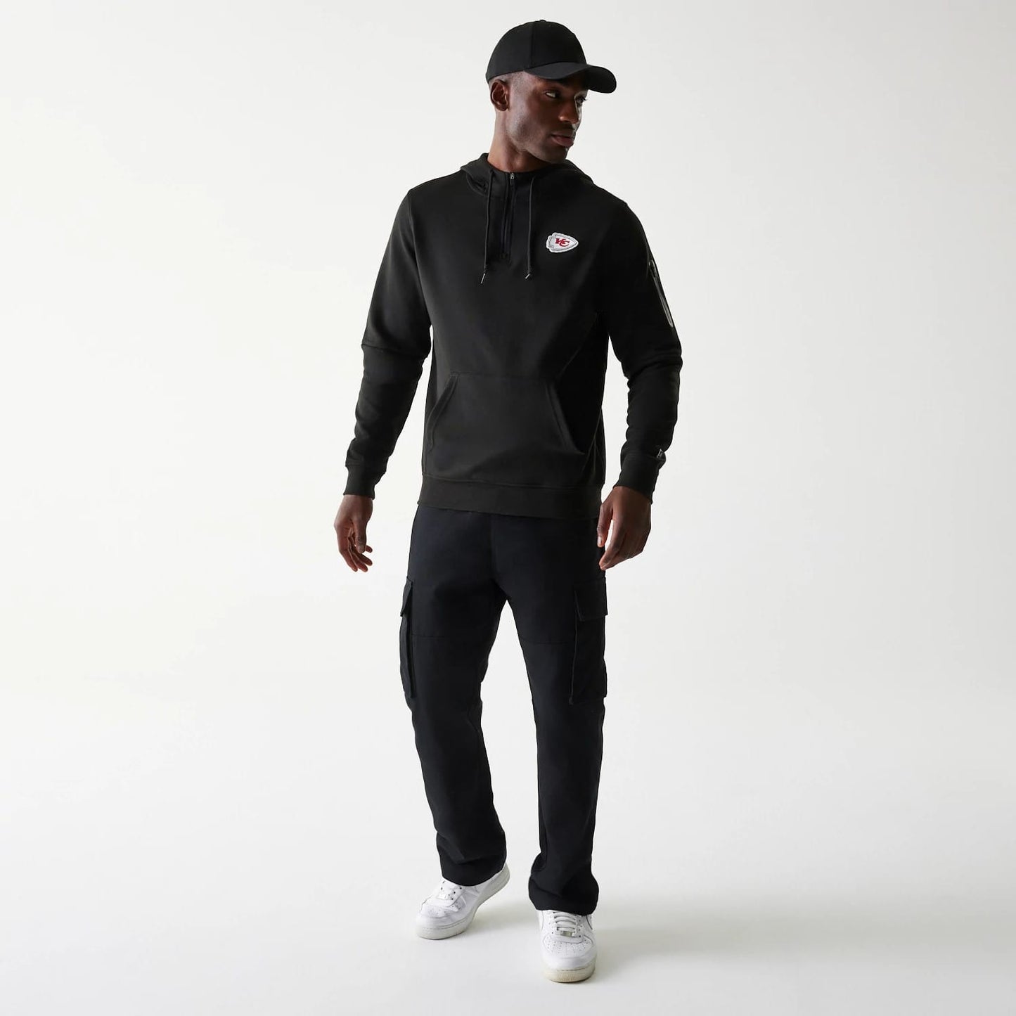 The Male model is wearing Kansas City Chiefs NFL 3RD Down Black Pullover Hoodie 8