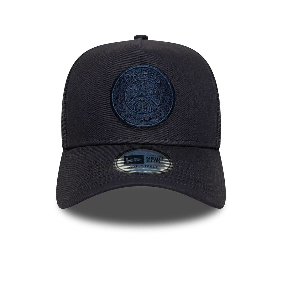This is a Paris Saint-Germain Tonal Navy 9FORTY A-Frame Trucker Adjustable Cap 2