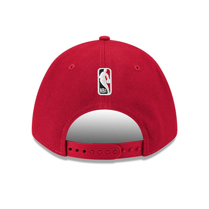 Miami Heat NBA Team Dark Red New Era 9FORTY M-Crown Adjustable Cap, rear view showing the NBA logo embroidered in black, red, and white at the centre top of the red adjustable strap closure.
