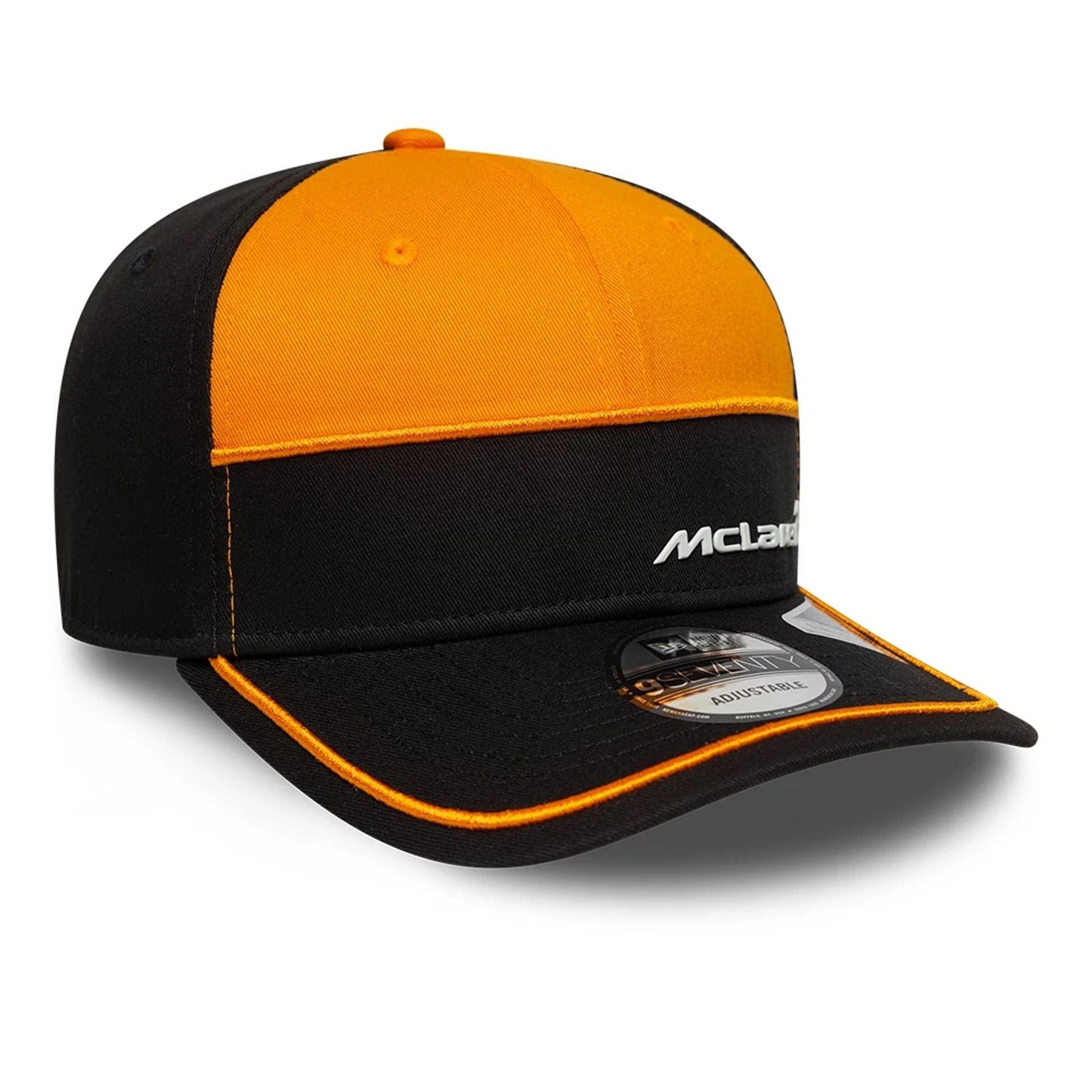 This is a McLaren Automotive Auto Bright Orange 9SEVENTY Stretch Snap Adjustable Cap 3