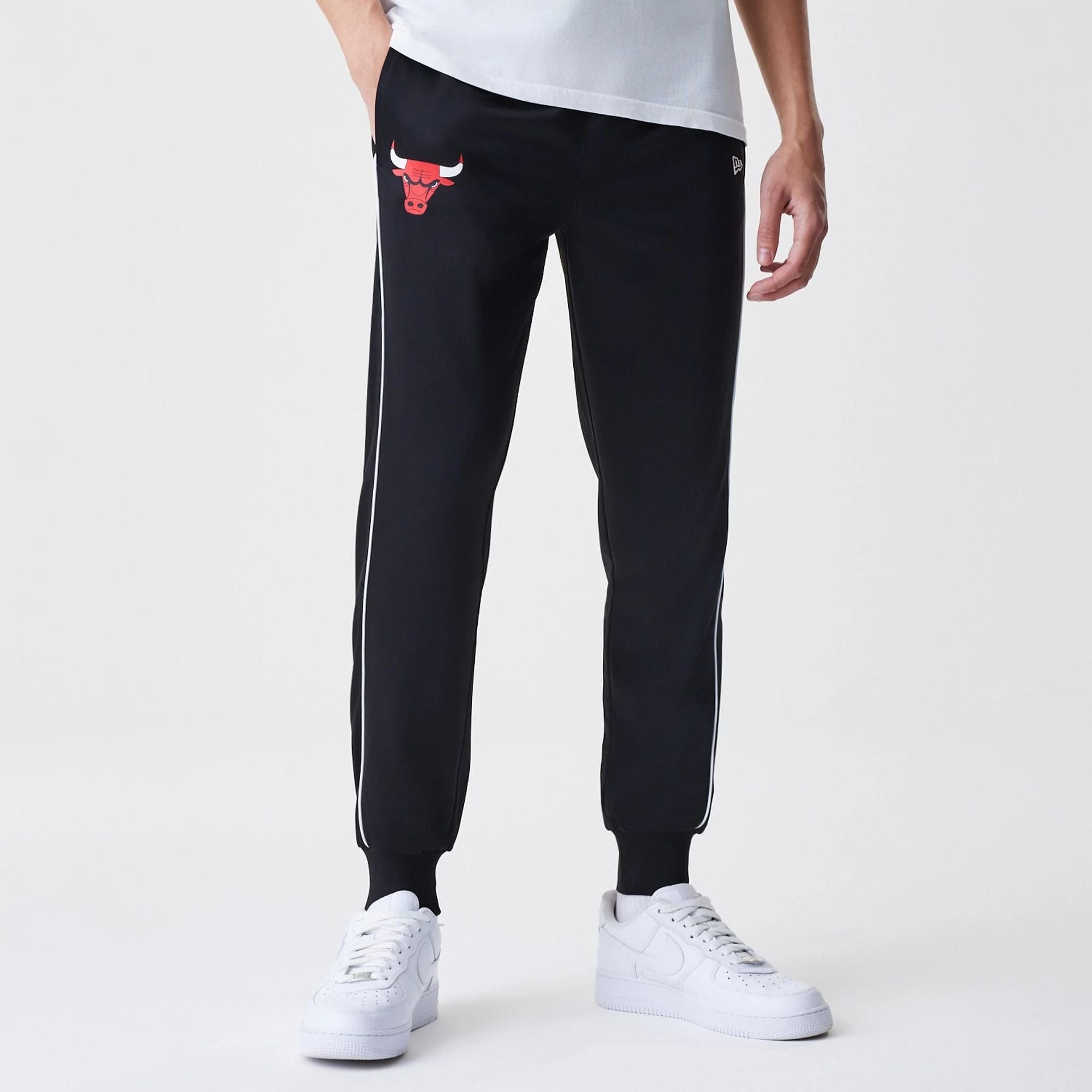 The Male model is wearing Chicago Bulls NBA Slim Black Track Pants 1