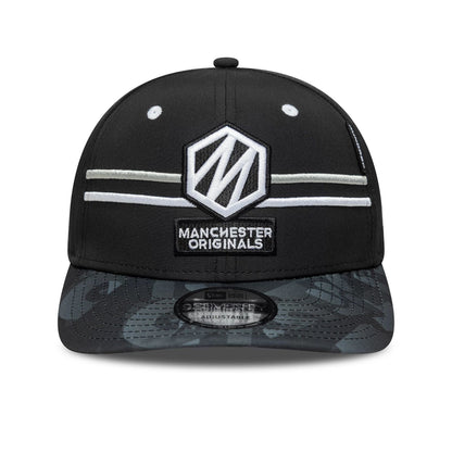 This is a Manchester Originals The Hundred 2025 All Over Print Black 9SEVENTY Stretch Snap Adjustable Cap 2