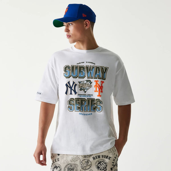 The Male model is wearing MLB Subway Series White Oversized T-Shirt 1