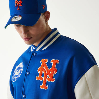 The Male model is wearing New York Mets MLB Jersey Blue Bomber Jacket 3