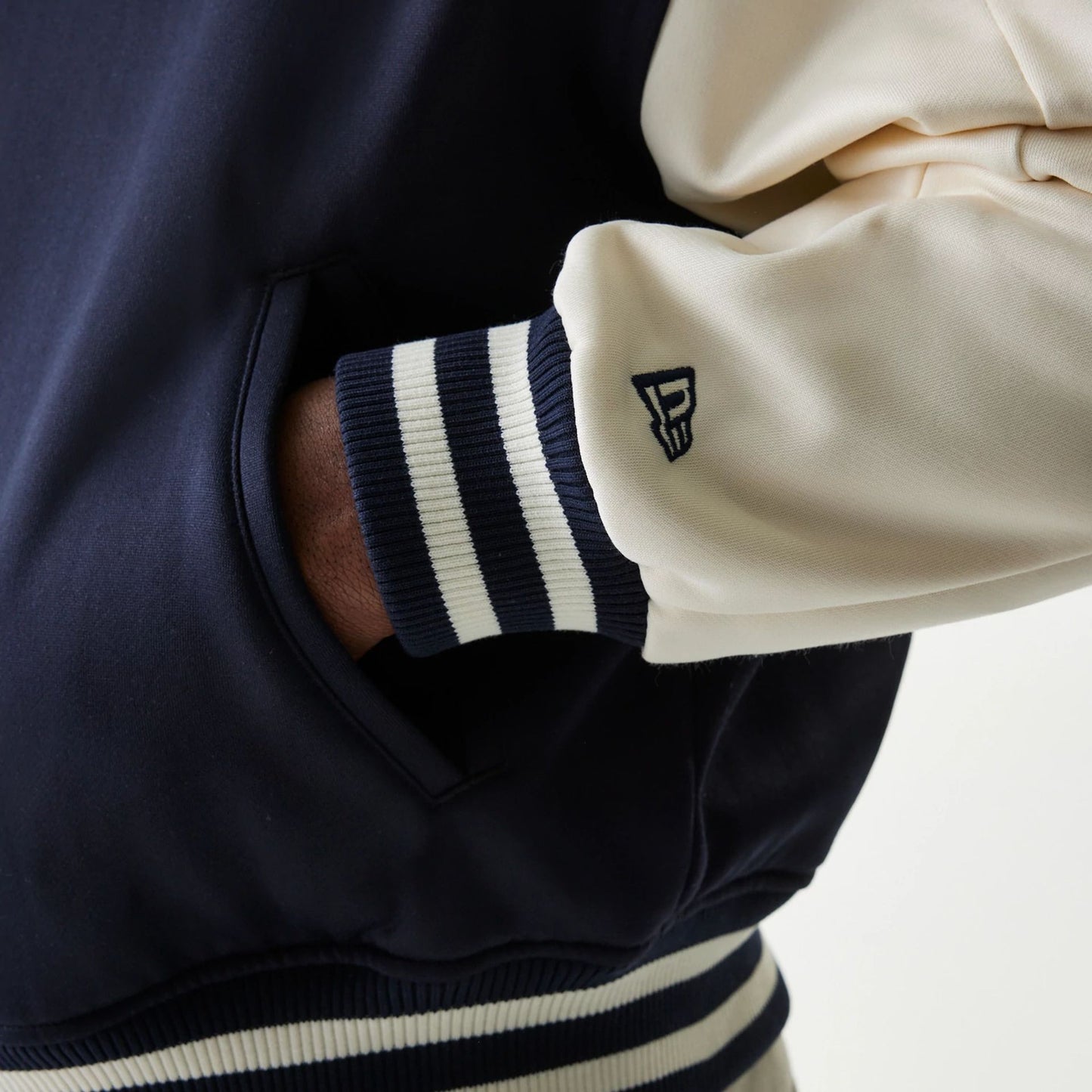 The Male model is wearing New York Yankees MLB Jersey Navy Bomber Jacket 4