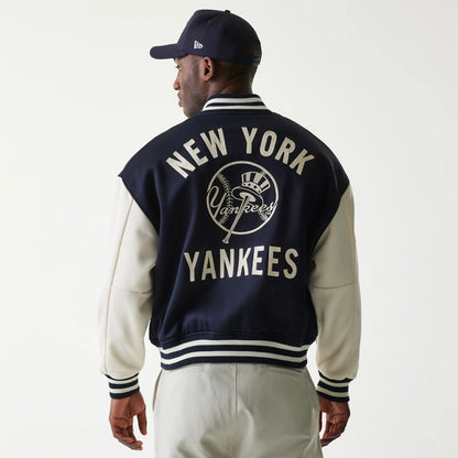 The Male model is wearing New York Yankees MLB Jersey Navy Bomber Jacket 2