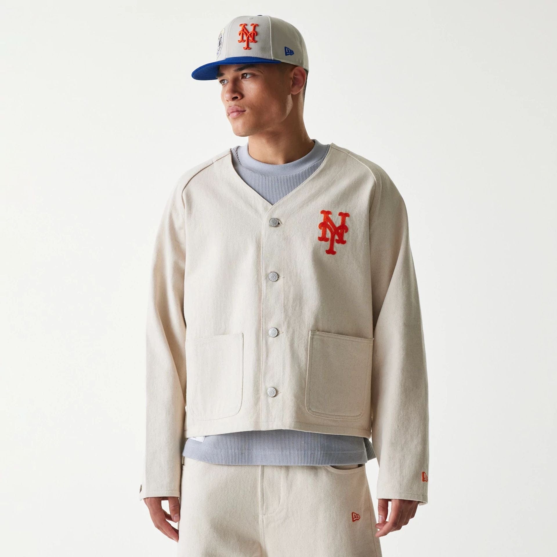 MLB Cotton New York Mets Open Cream Jacket | NEC UK
