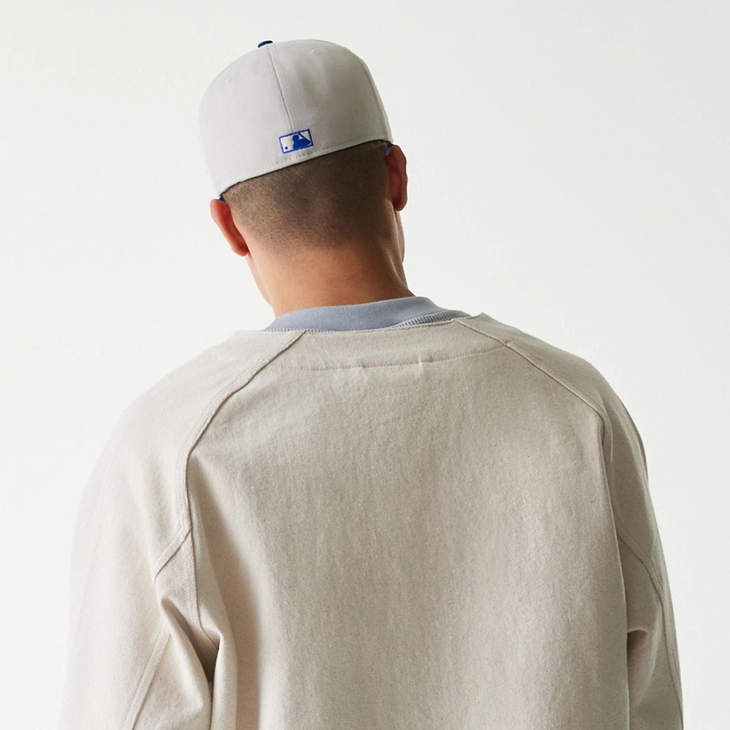 The Male model is wearing New York Mets MLB Cotton Open Cream Jacket 7