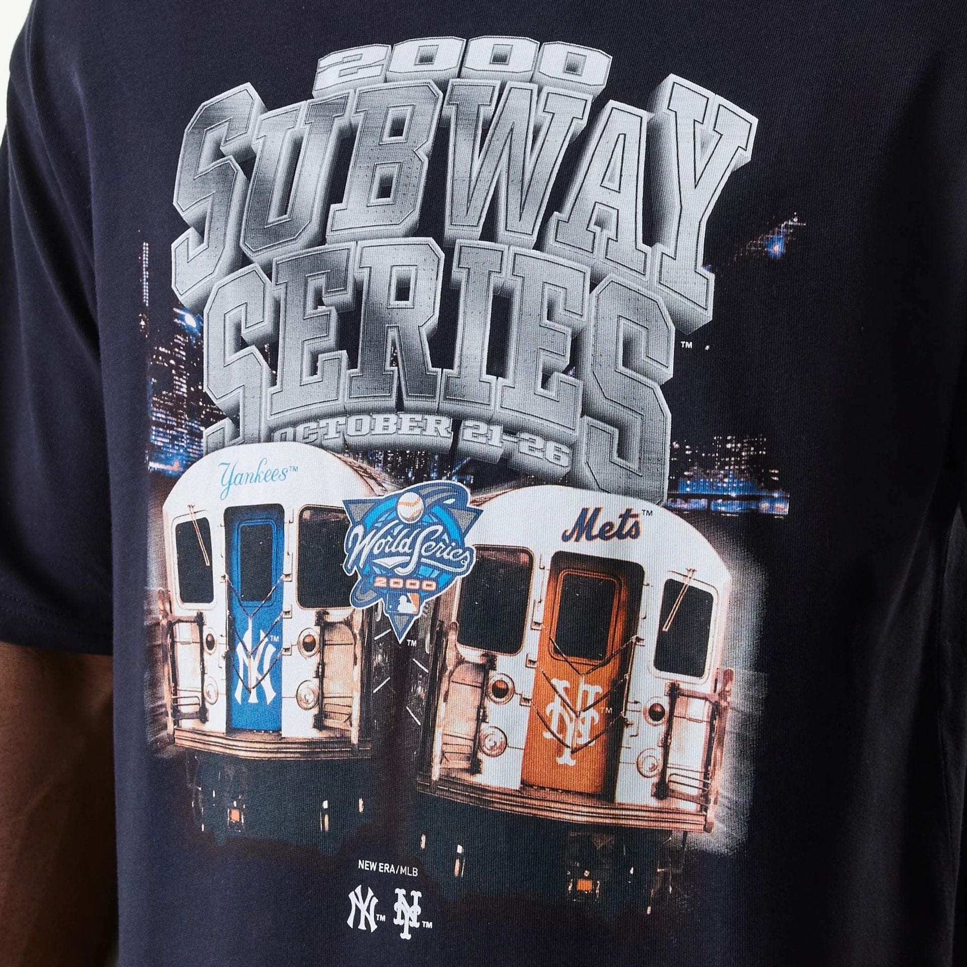 The Male model is wearing MLB Subway Series Navy Oversized T-Shirt 4