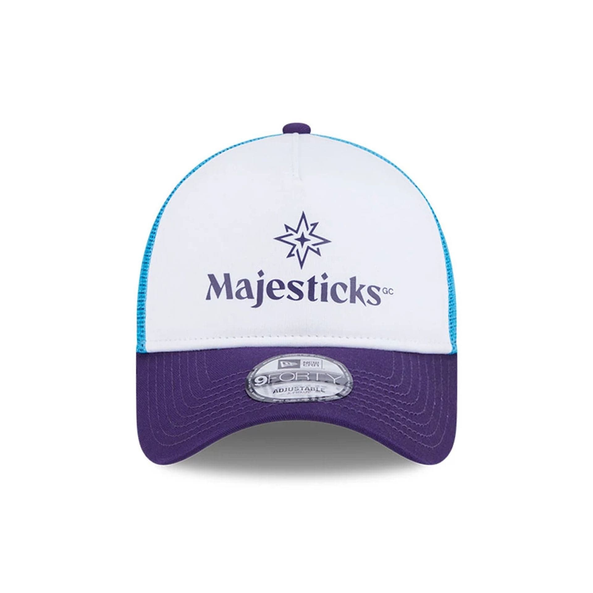 This is a Majesticks LIV Golf 2025 White 9FORTY A-Frame Adjustable Cap 2