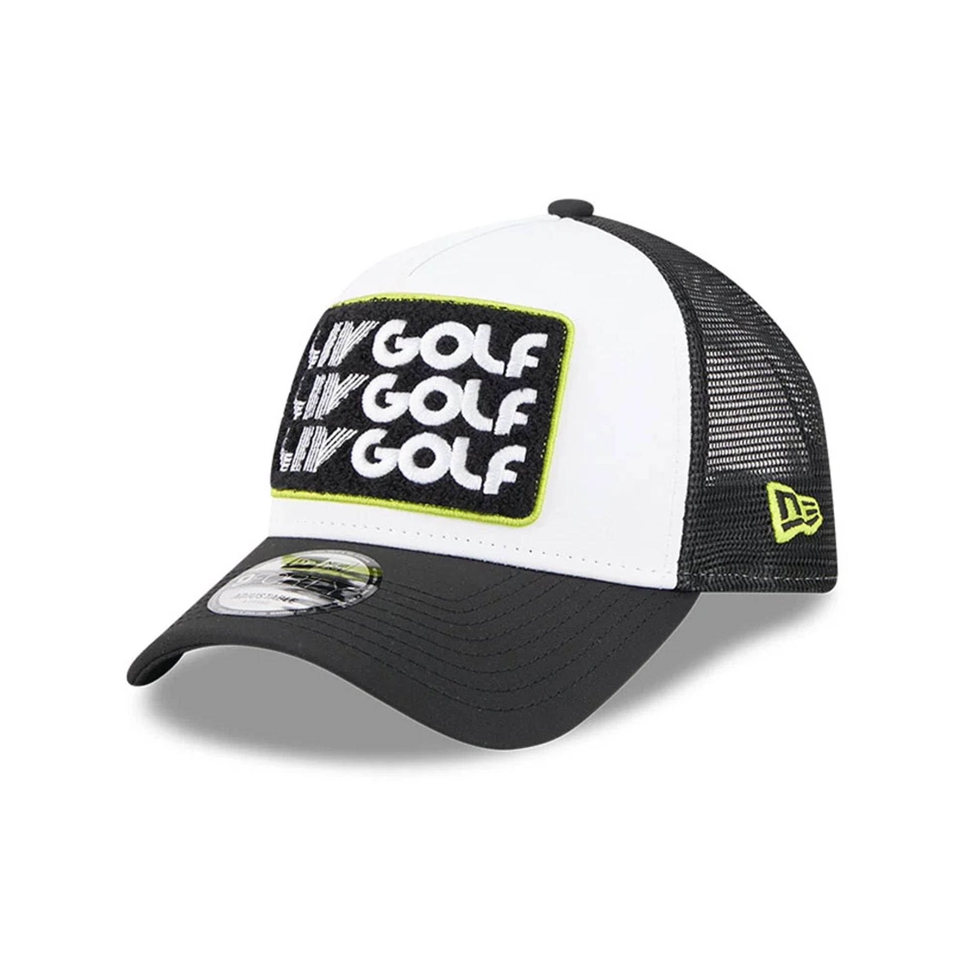 This is a LIV Golf 2025 White 9FORTY A-Frame Adjustable Cap 1