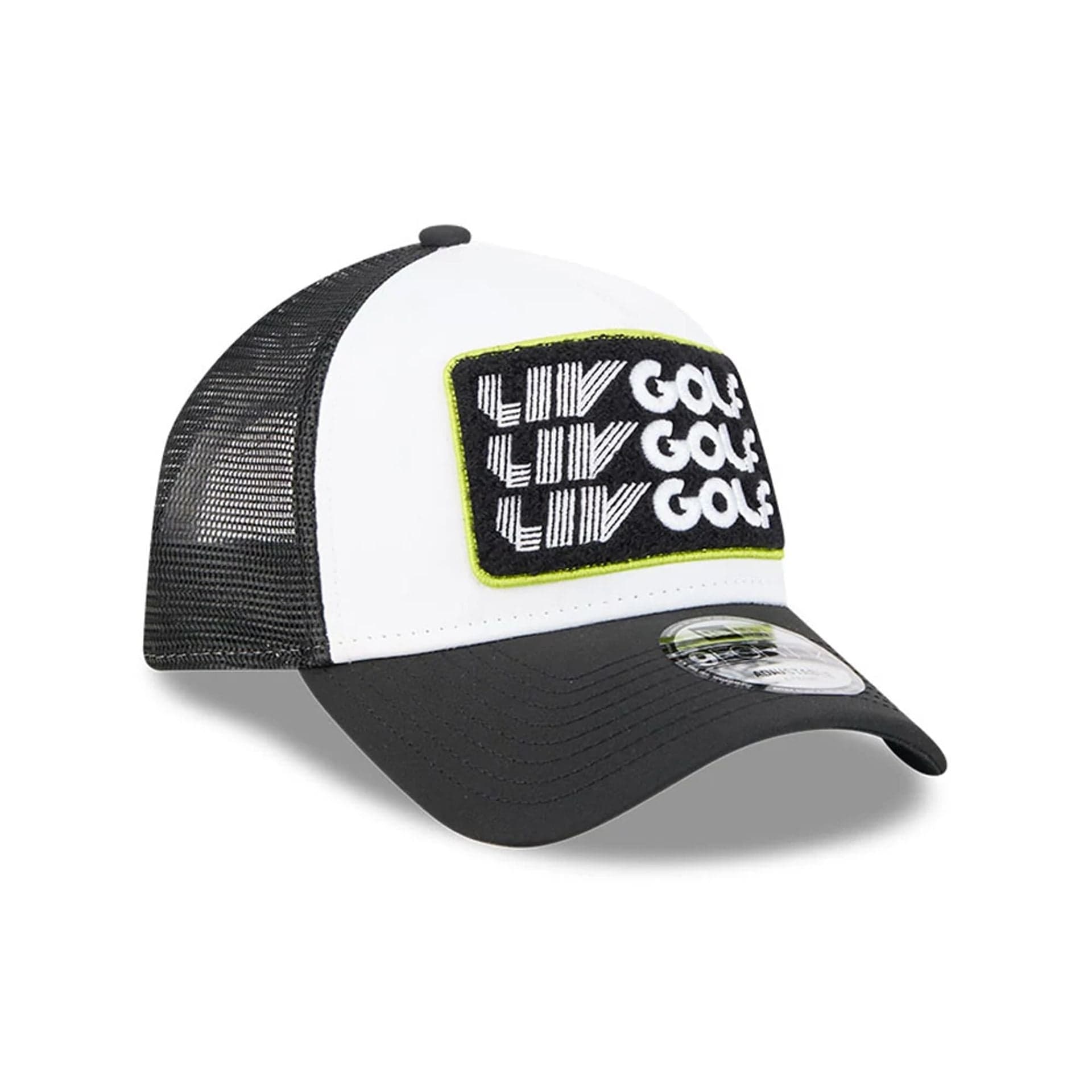 This is a LIV Golf 2025 White 9FORTY A-Frame Adjustable Cap 3