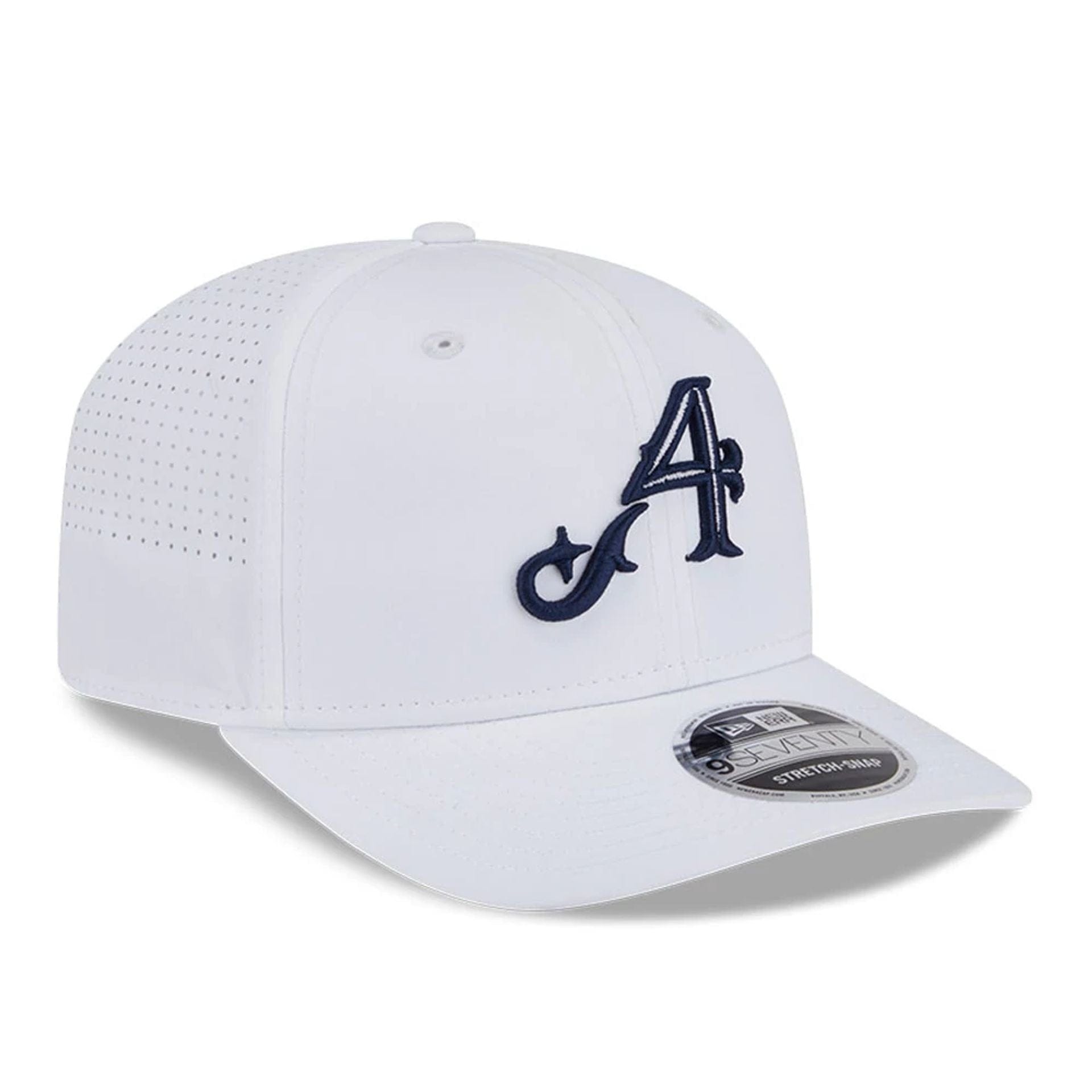 This is a 4Aces LIV Golf 2025 White 9SEVENTY Stretch Snap Adjustable Cap 3