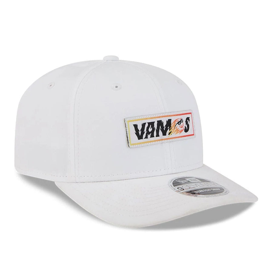 This is a Fireballs LIV Golf 2025 White 9SEVENTY Stretch Snap Adjustable Cap 4