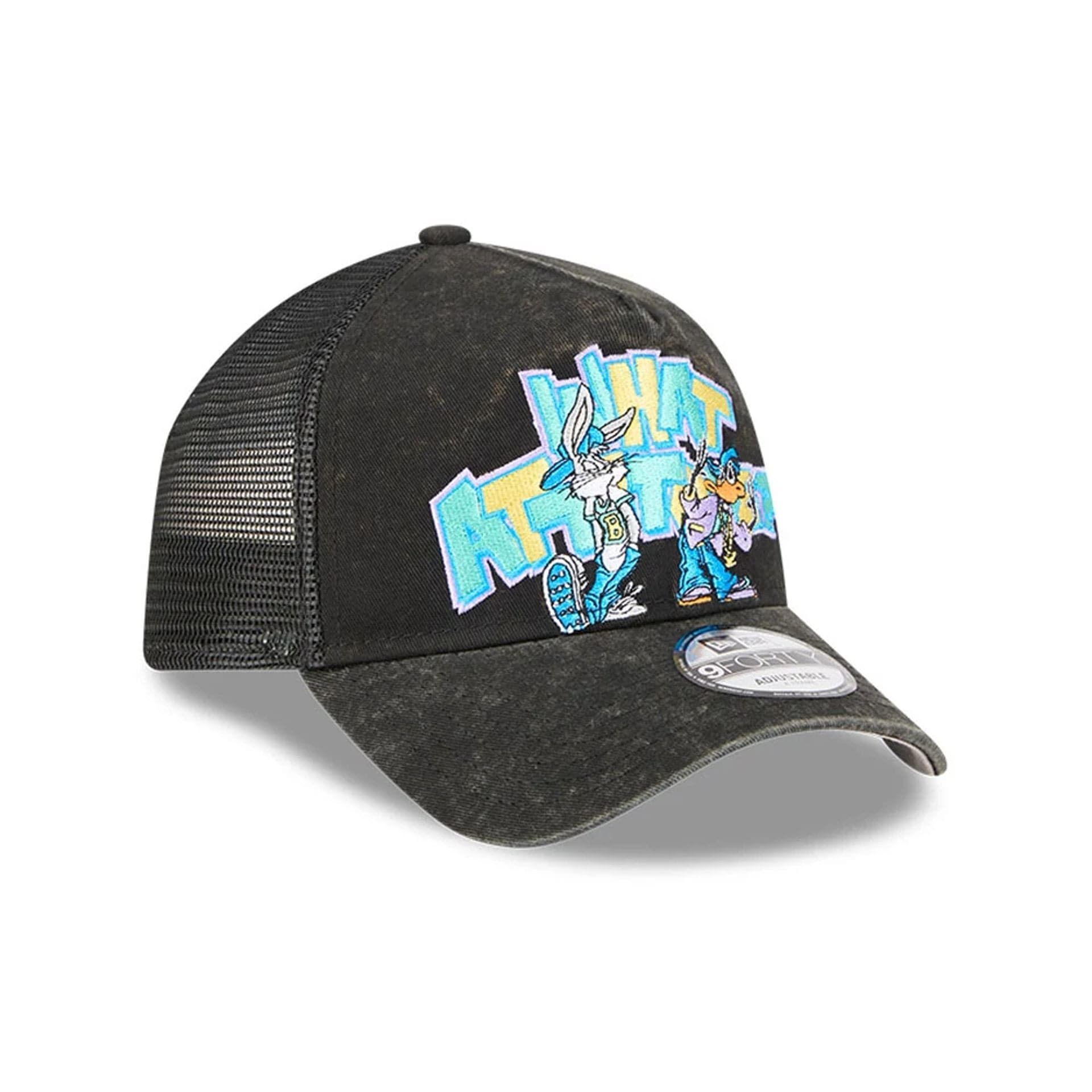 This is a Multi Character Looney Tunes Black 9FORTY A-Frame Trucker Adjustable Cap 4