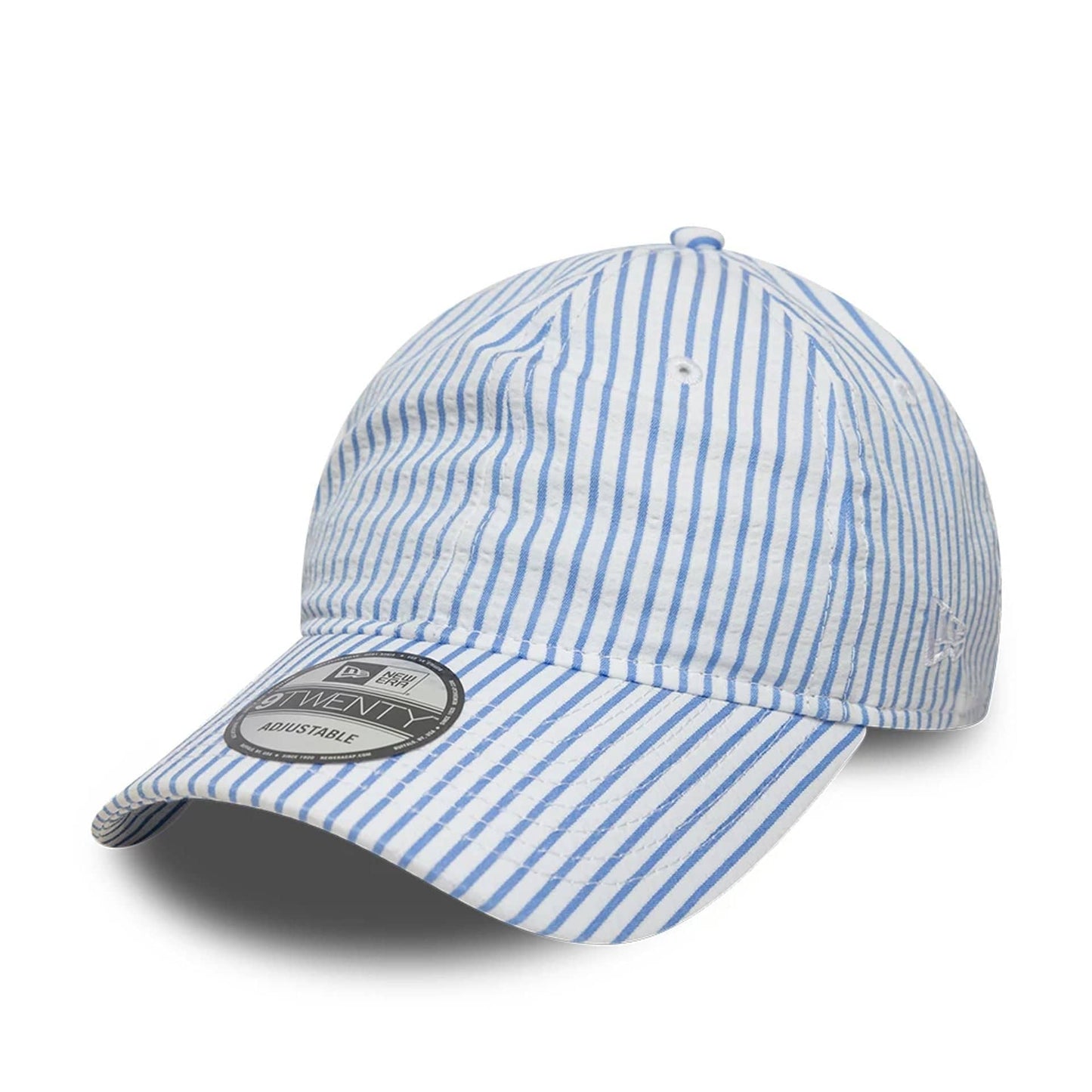 This is a New Era Pinstripe Pastel Blue 9TWENTY Adjustable Cap 1