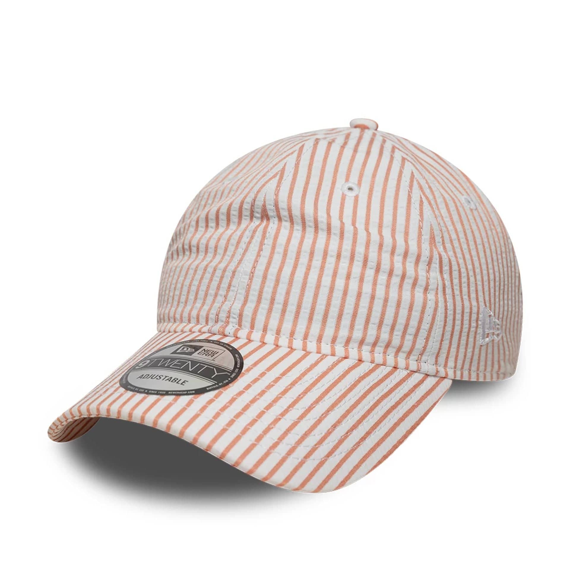 This is a New Era Pinstripe Pastel Orange 9TWENTY Adjustable Cap 1