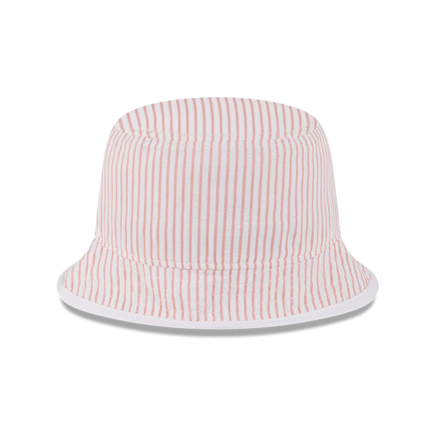 This is a New Era Pinstripe Pastel Orange Bucket Hat 4