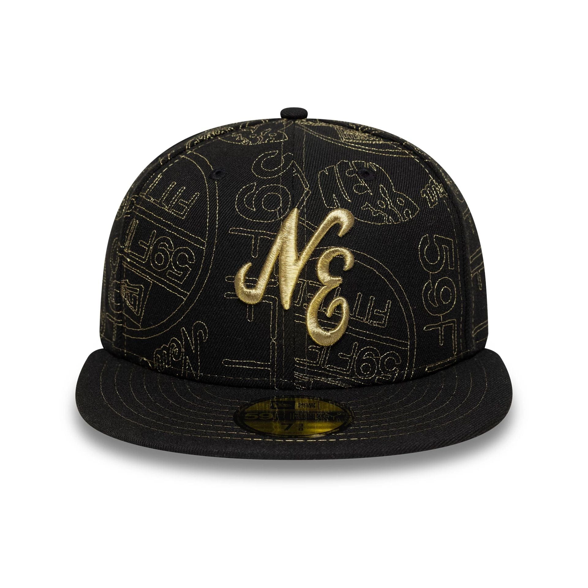 Pictured is this New Era Sticker 59FIFTY Fitted Cap in black. 2