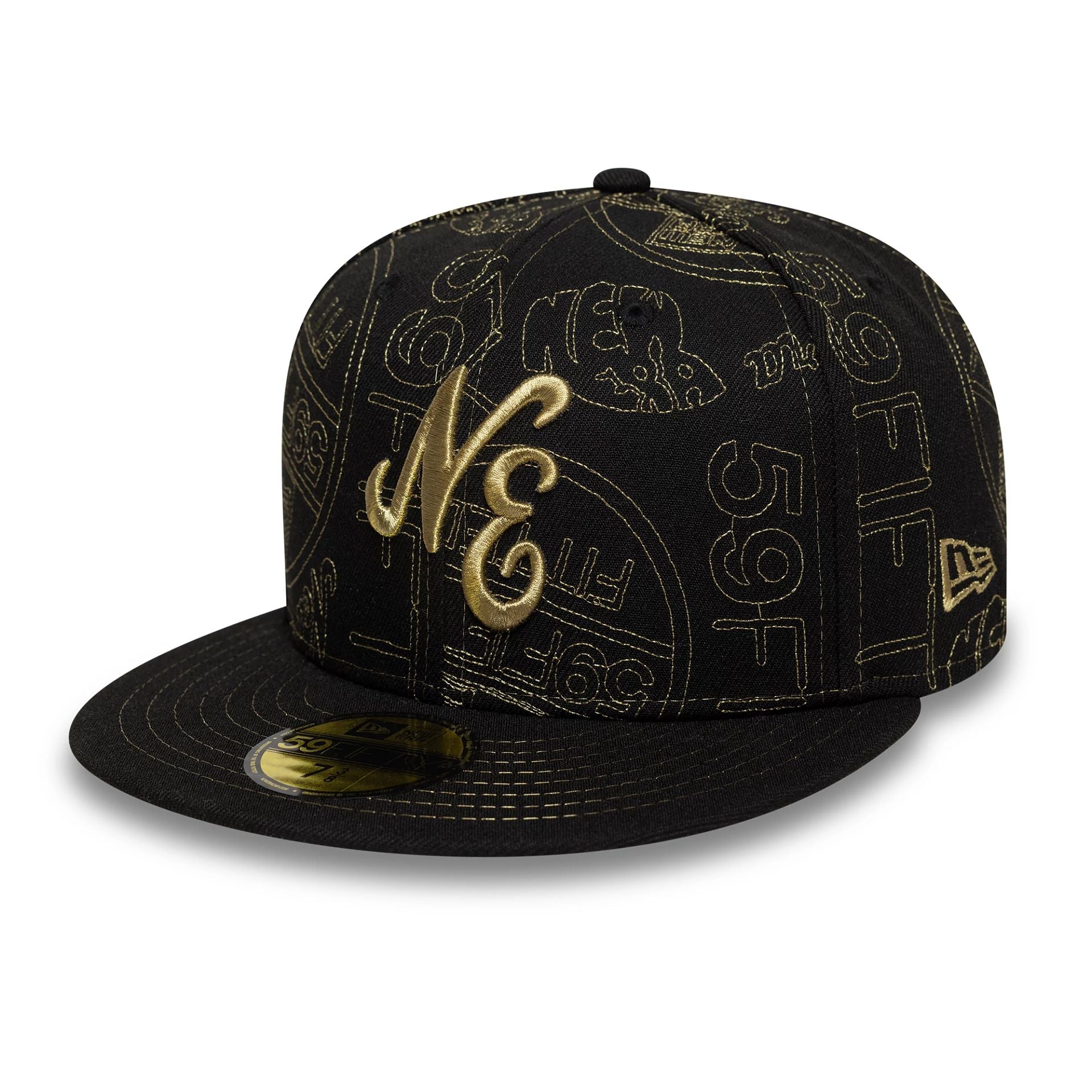 Pictured is this New Era Sticker 59FIFTY Fitted Cap in black. 1