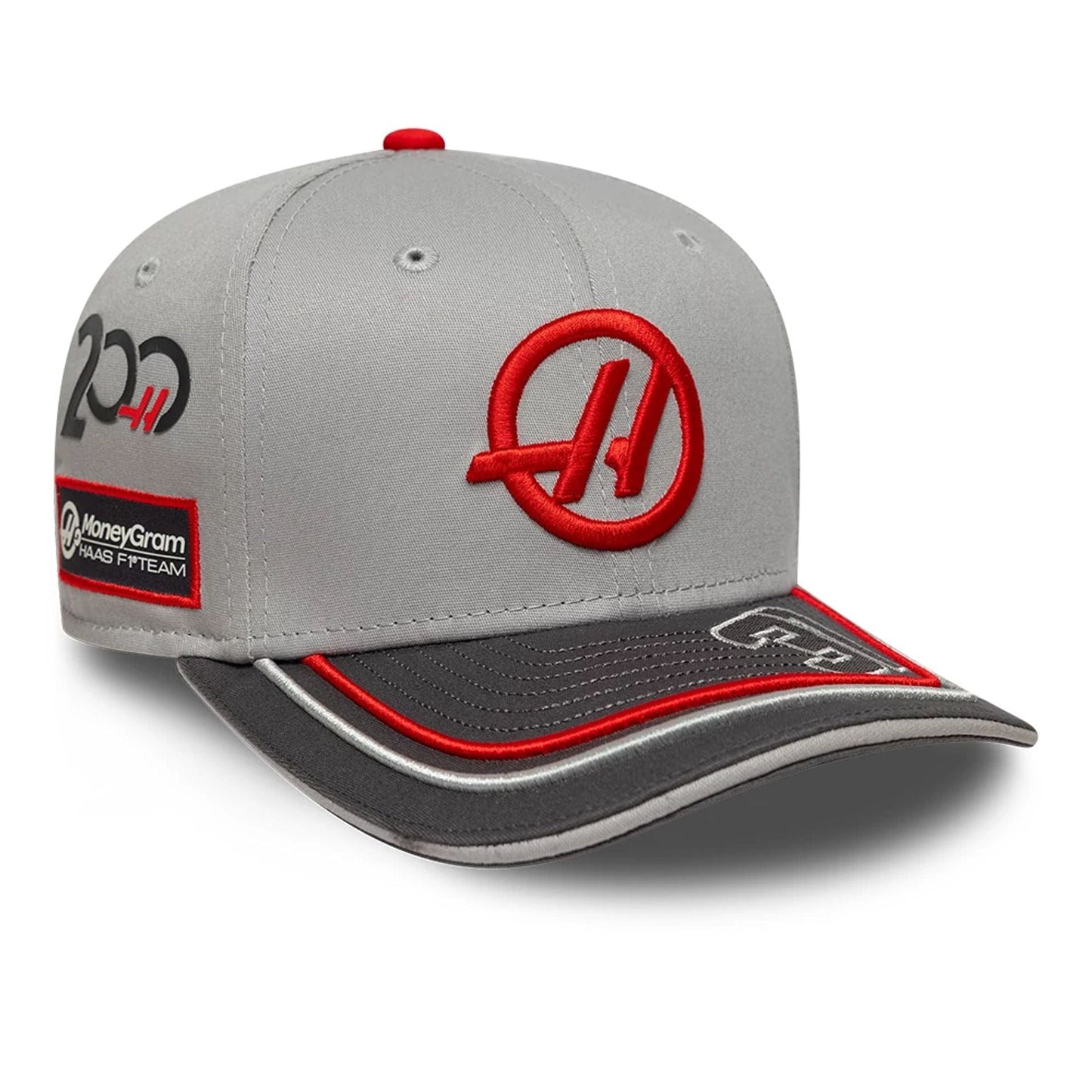 This is a MoneyGram Hass F1 Esteban Ocon 200th Race Dark Grey 9SEVENTY Stretch Snap Adjustable Cap 1