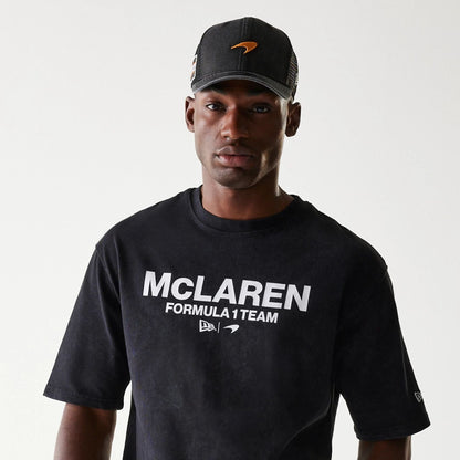 The Male model is wearing McLaren Racing Wordmark Black Oversized T-Shirt 6