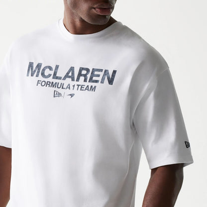 The Male model is wearing McLaren Racing Wordmark White Oversized T-Shirt 3