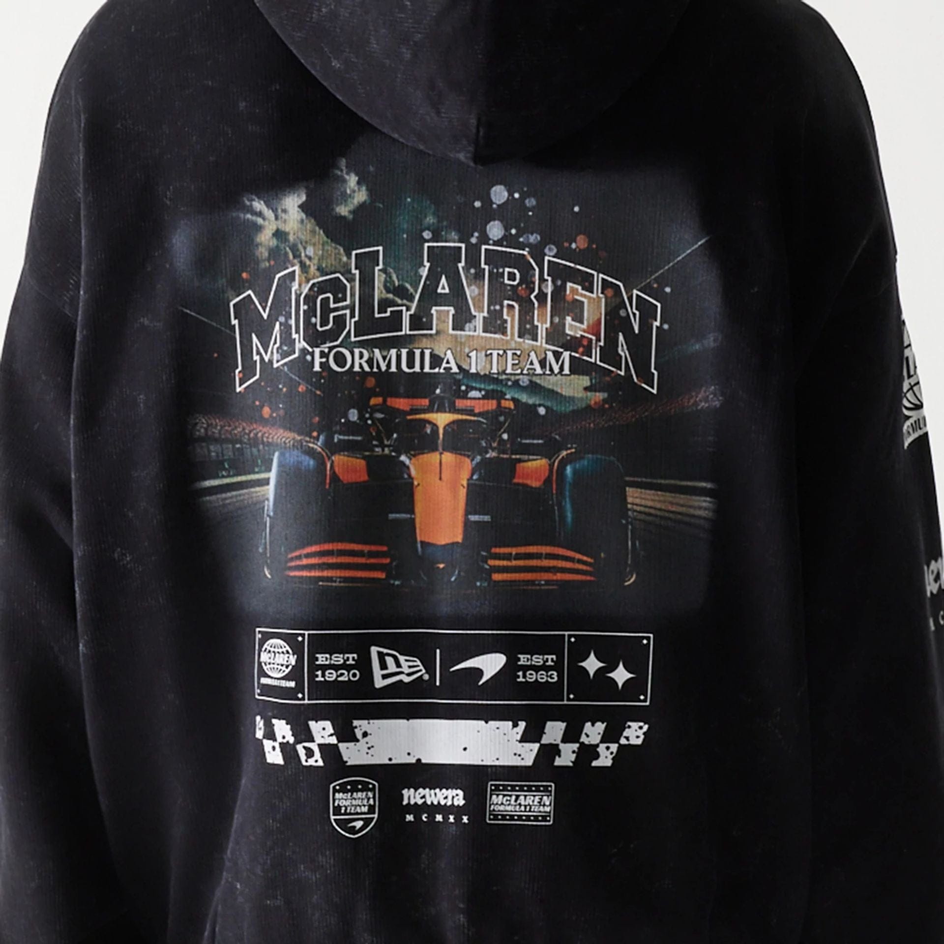 The Male model is wearing McLaren Racing Graphic Black Full Zip Oversized Hoodie 6
