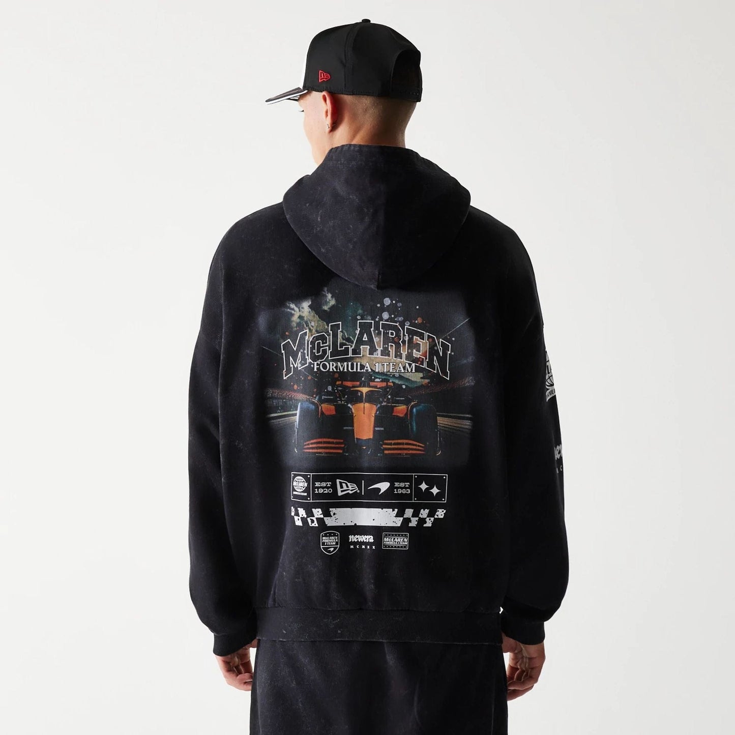 The Male model is wearing McLaren Racing Graphic Black Full Zip Oversized Hoodie 2