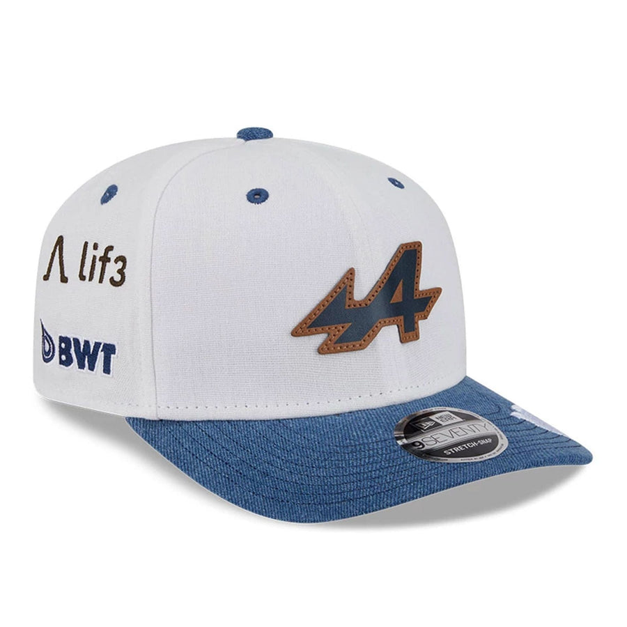This is a Alpine Racing Pierre Gasly Austin Race Special White 9SEVENTY Stretch Snap Adjustable Cap 4