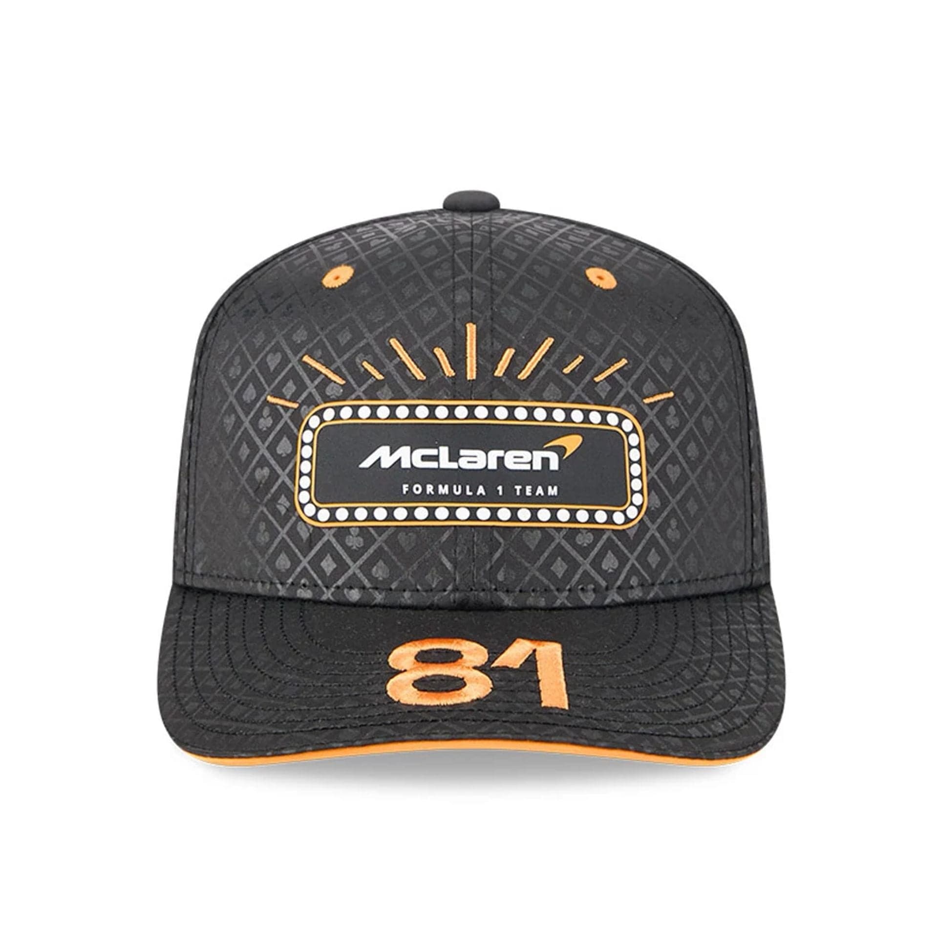 This is a McLaren Racing Oscar Piastri Vegas Race Special Black 9SEVENTY Stretch Snap Adjustable Cap 3