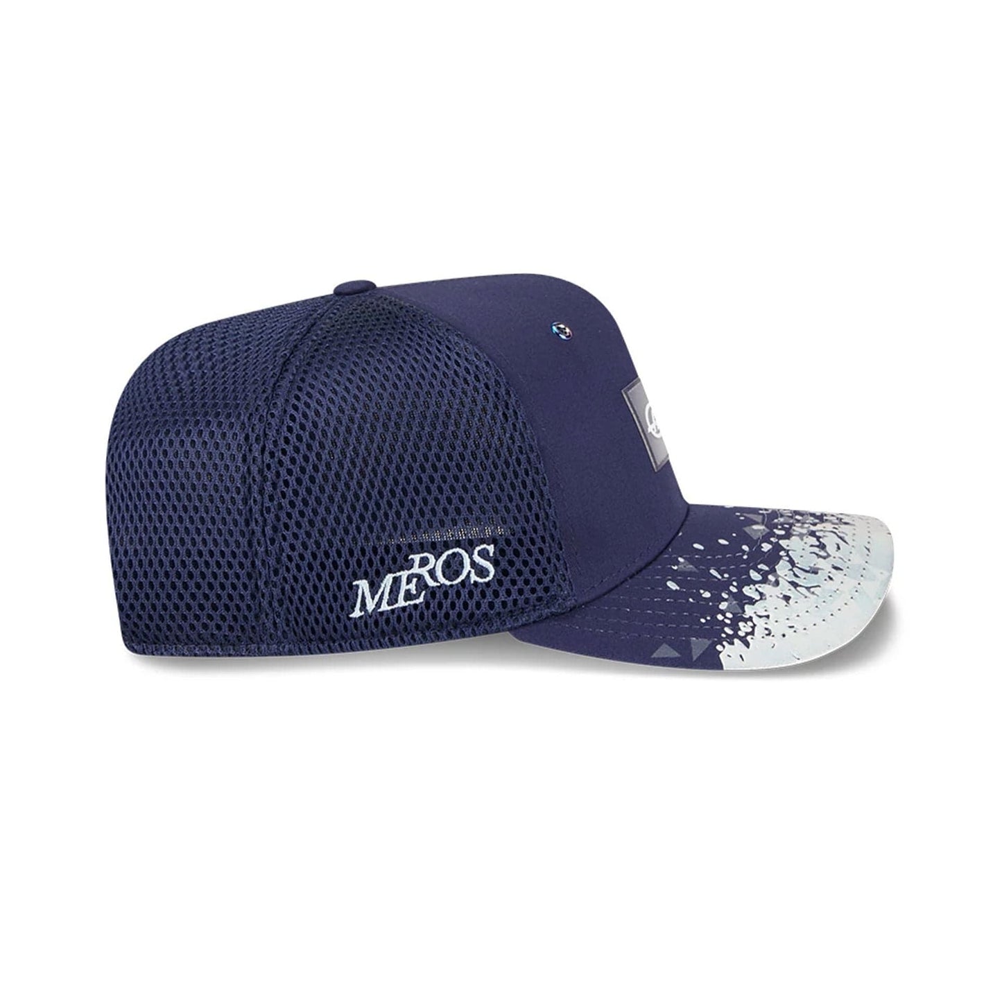 This is a MoneyGram Haas Formula 1 Esteban Ocon Vegas Race Special Navy 9FIFTY Stretch Snap Adjustable Cap 5