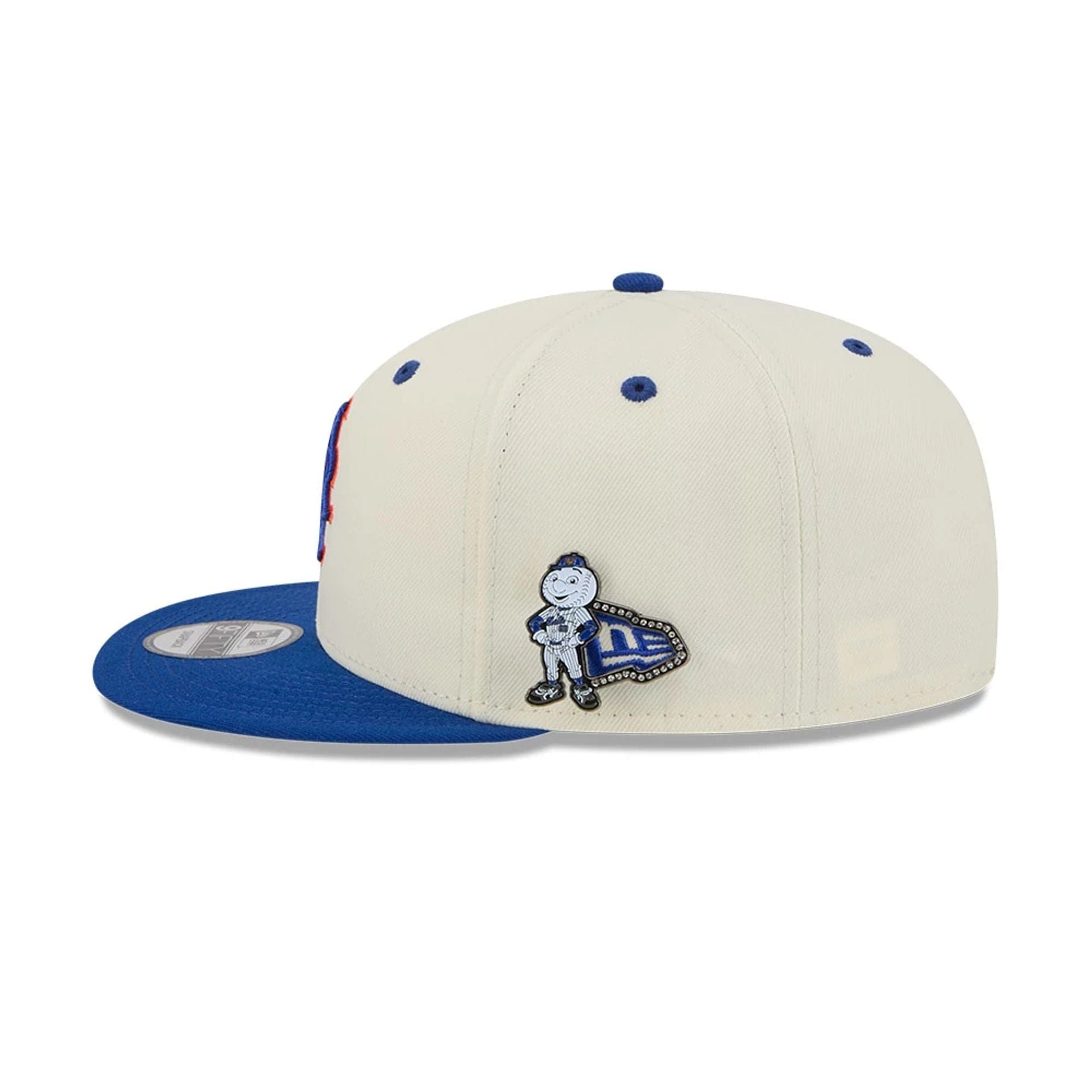 This is a New York Mets MLB Mascot Pin Blue 9FIFTY Snapback Adjustable Cap 5