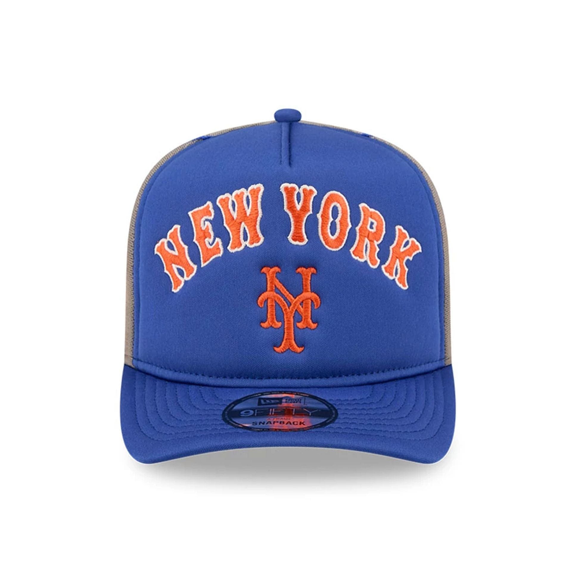 This is a New York Mets MLB Arched Blue 9FIFTY A-Frame Trucker Adjustable Cap 3