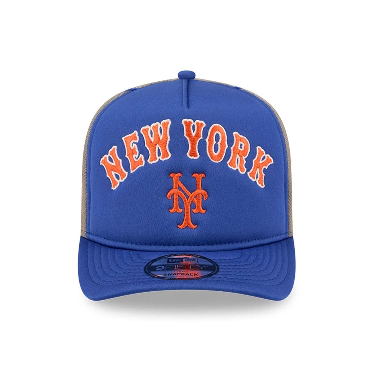 This is a New York Mets MLB Arched Blue 9FIFTY A-Frame Trucker Adjustable Cap 3