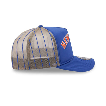 This is a New York Mets MLB Arched Blue 9FIFTY A-Frame Trucker Adjustable Cap 5