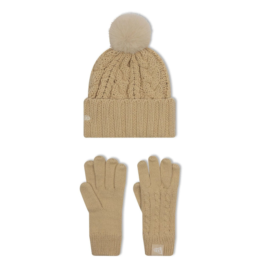 This is a New York Yankees Youth MLB Beige Beanie & Gloves Set  2