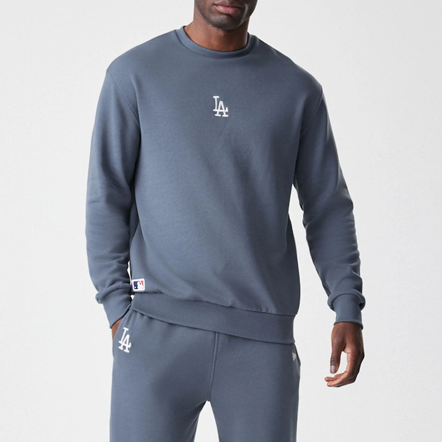 The Male model is wearing LA Dodgers MLB Midi League Essential Dark Grey Oversized Crew Neck Sweater  3