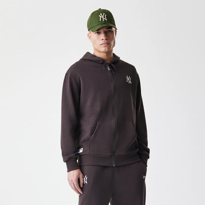 The Male model is wearing New York Yankees MLB Midi League Essential Dark Brown Full Zip Hoodie 3