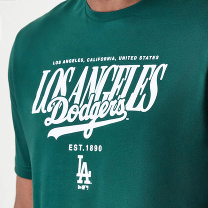 The Male model is wearing LA Dodgers MLB Script Graphic Dark Green T-Shirt 4